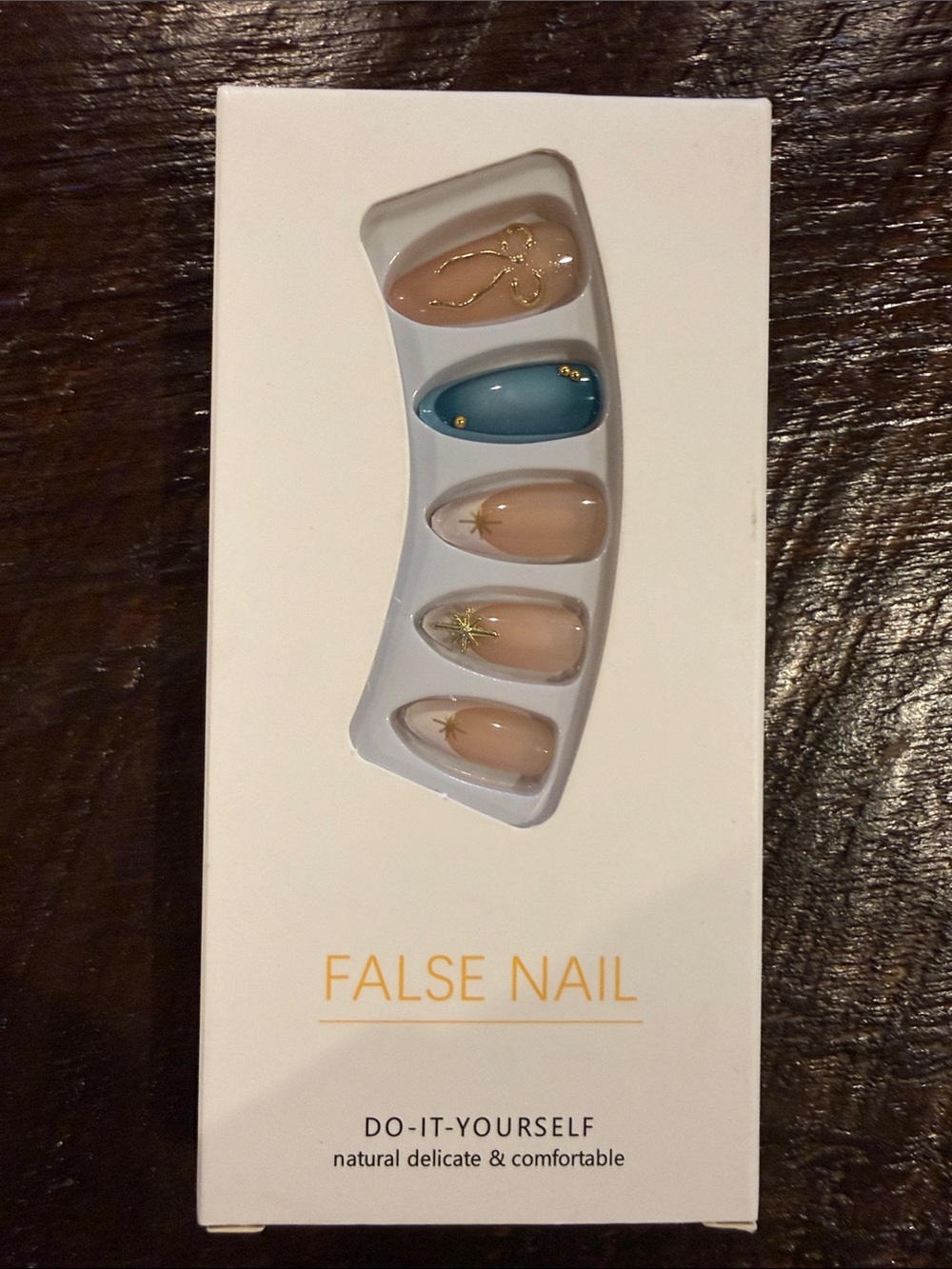 False Nail Set - Nude & Teal Press-On Nails